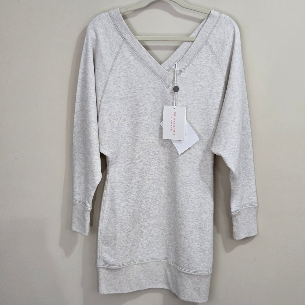 NEW Marant Etoile Manuela Sweater Dress Sz 36 / S Ecru V-Neck + Back Dolman Mini